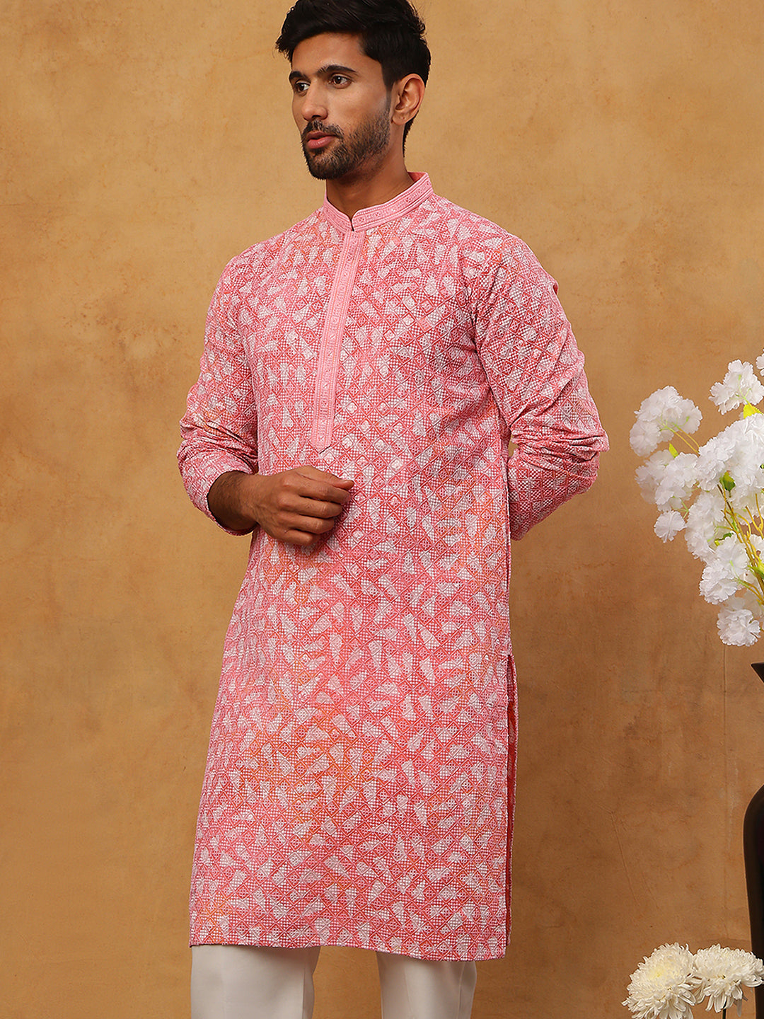 Printed & Embroidered Kurta (65KO 5406 Pink ) [FF] [G-8]