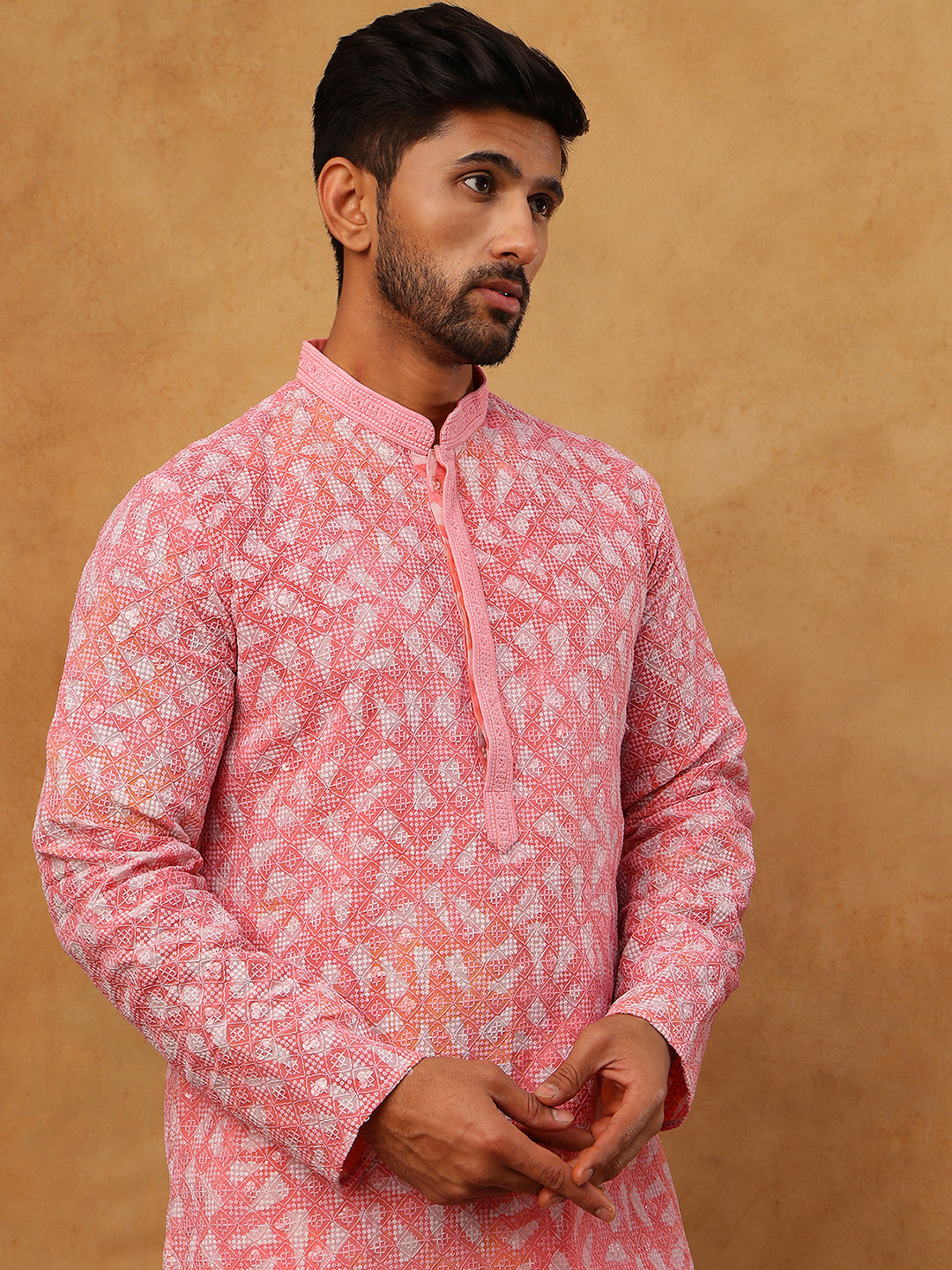 Printed & Embroidered Kurta (65KO 5406 Pink ) [FF] [G-8]