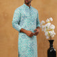 Printed & Embroidered Kurta (65KO 5406 Sky ) [FF] [G-8]
