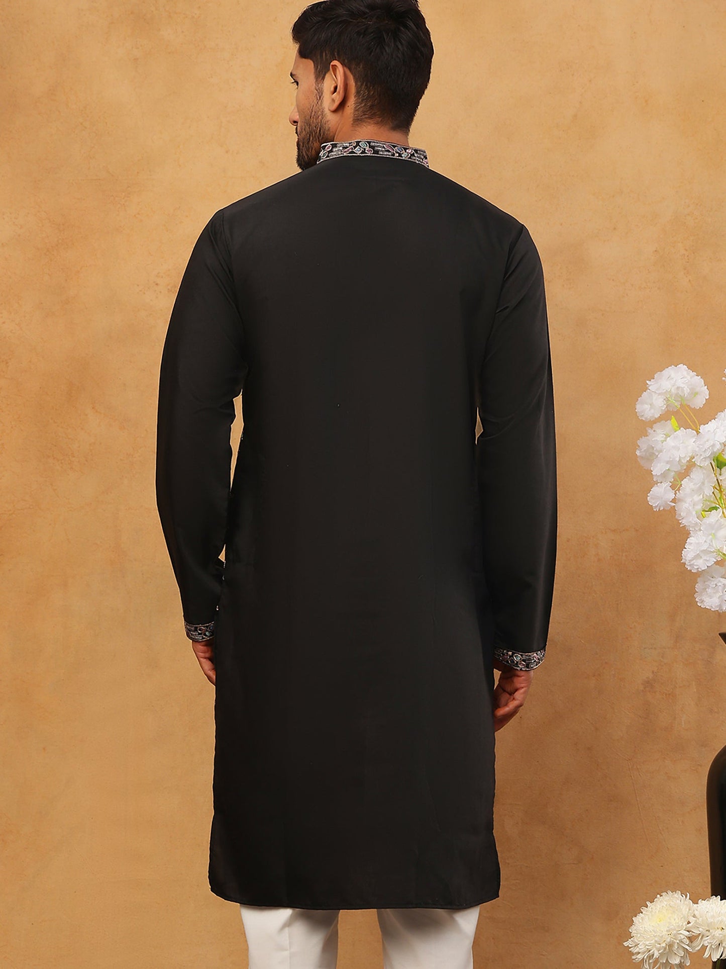 Embroidered Silk Blend Kurta (65KO 5407 Black ) [FF] [D-1]