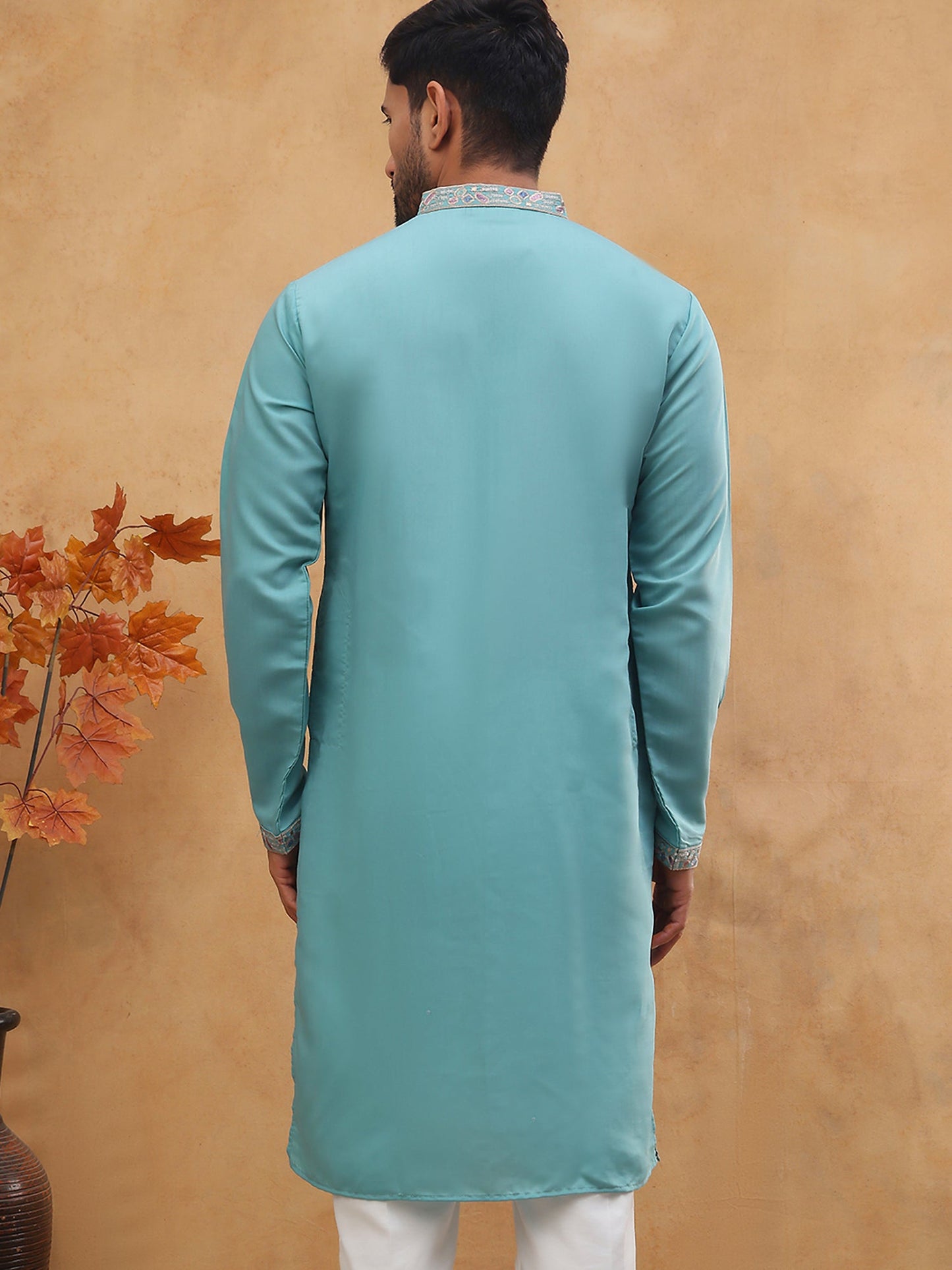 Embroidered Silk Blend Kurta (65KO 5407 Sky ) [FF] [D-1]