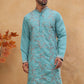 Embroidered Silk Blend Kurta (65KO 5407 Sky ) [FF] [D-1]