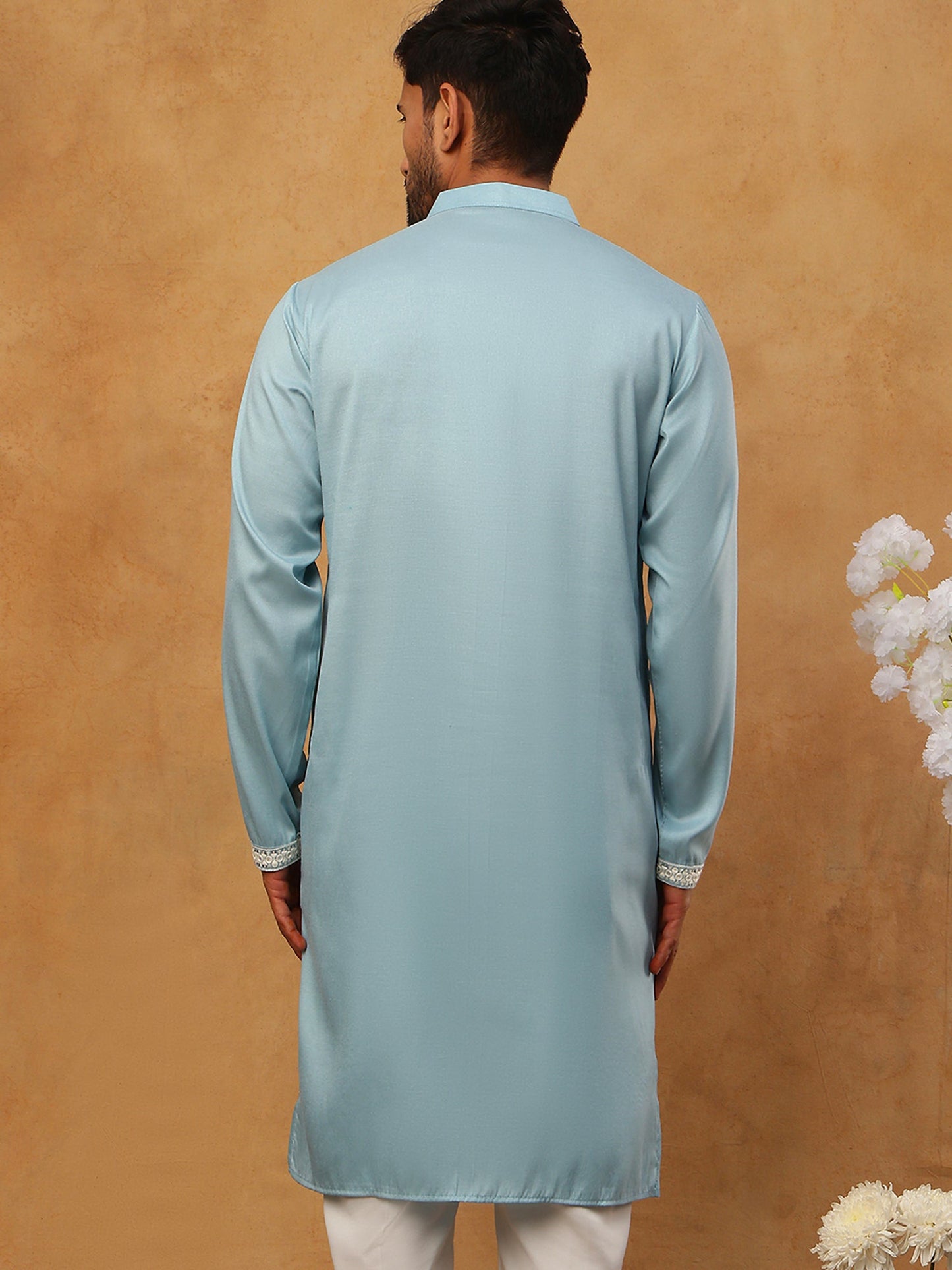 Traditional Silk Blend Embroidered Kurta (65KO 5411 Blue ) [FF] [F-2-3]