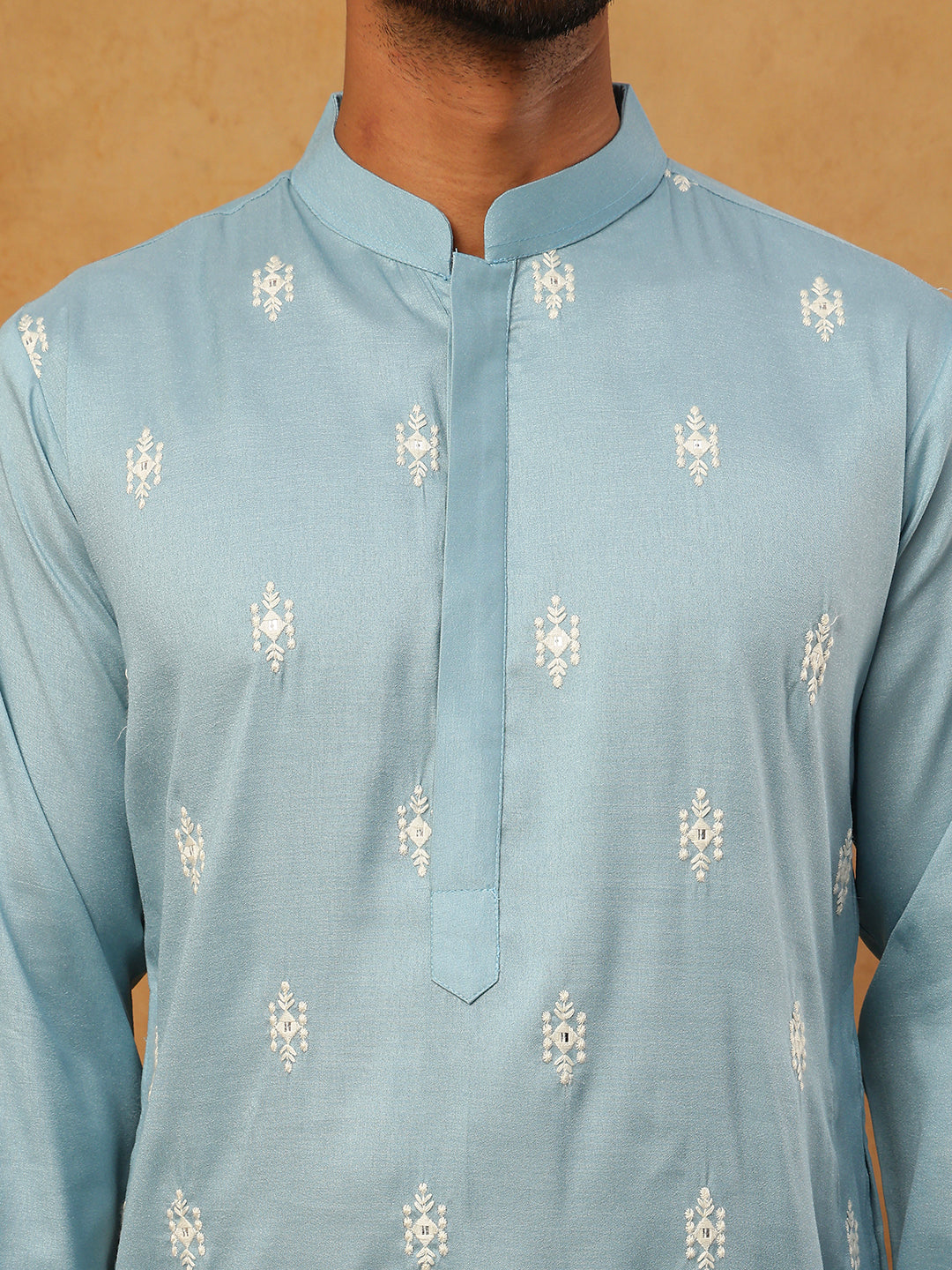 Traditional Silk Blend Embroidered Kurta (65KO 5411 Blue ) [FF] [F-2-3]