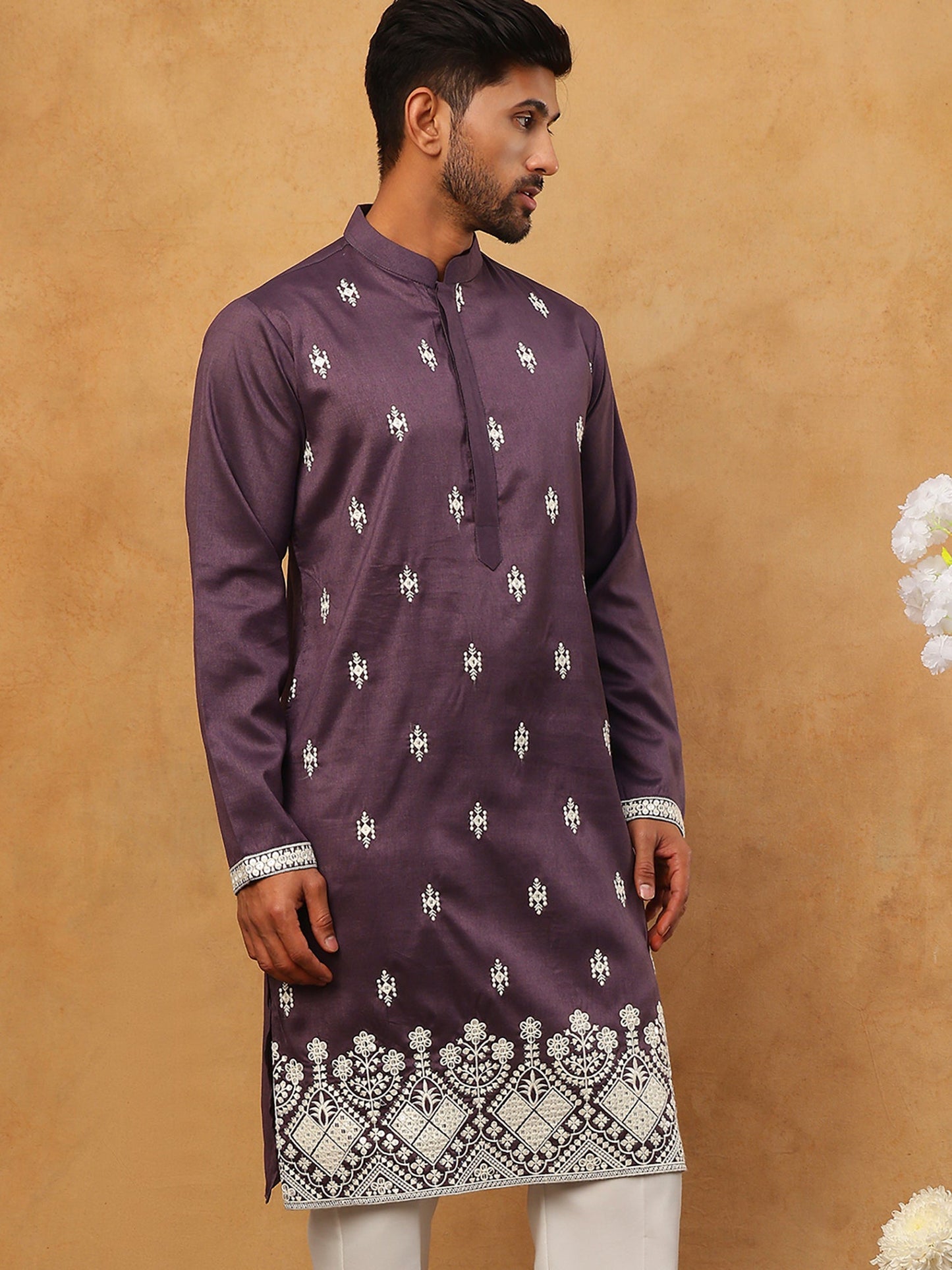 Traditional Silk Blend Embroidered Kurta (65KO 5411 Purple ) [FF] [F-2-3]