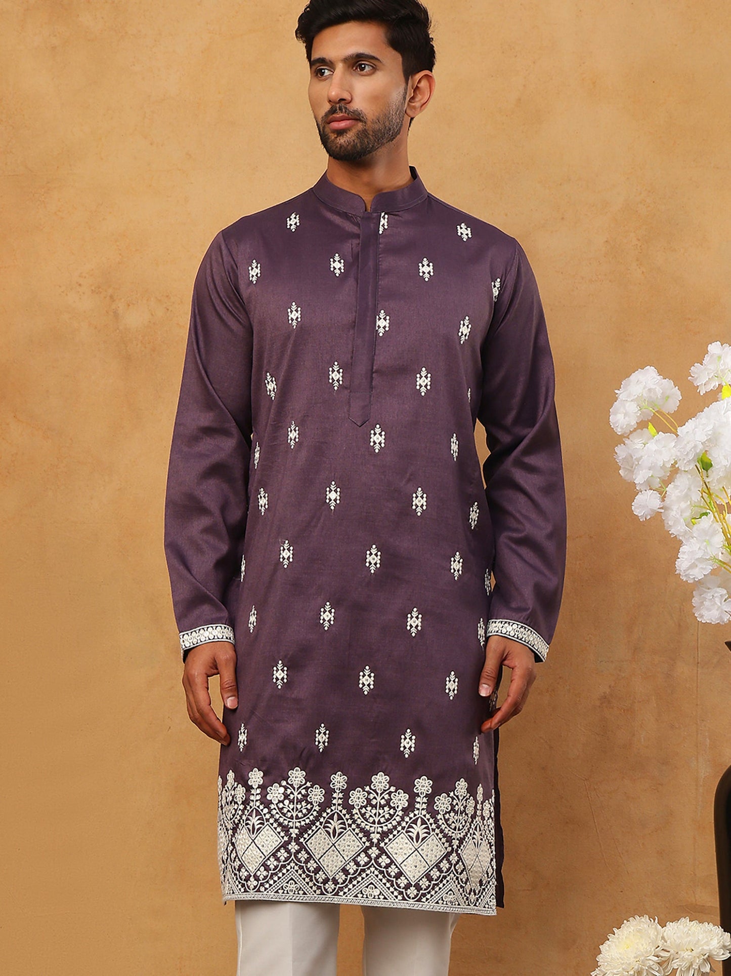 Traditional Silk Blend Embroidered Kurta (65KO 5411 Purple ) [FF] [F-2-3]