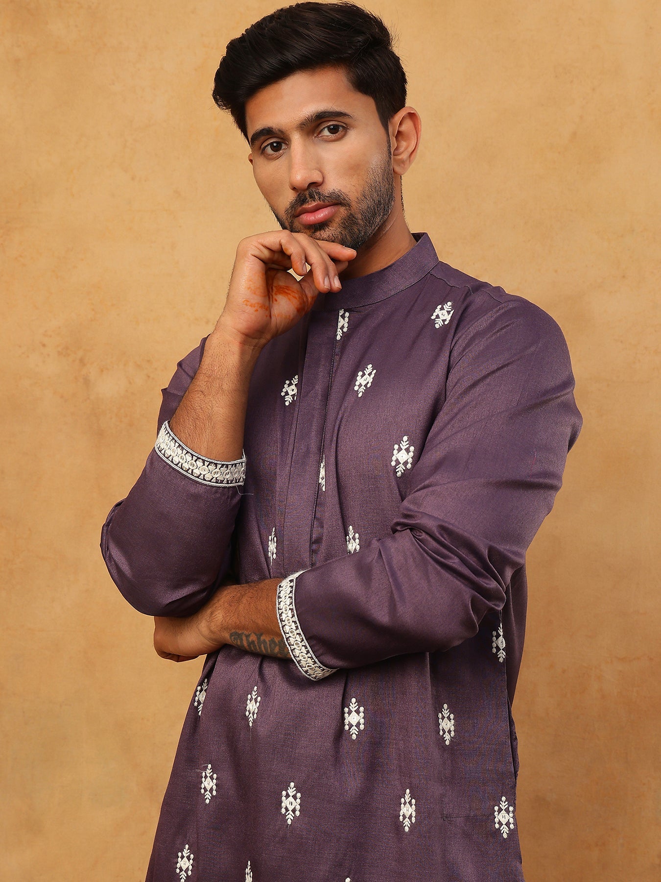 Traditional Silk Blend Embroidered Kurta (65KO 5411 Purple ) [FF] [F-2-3]