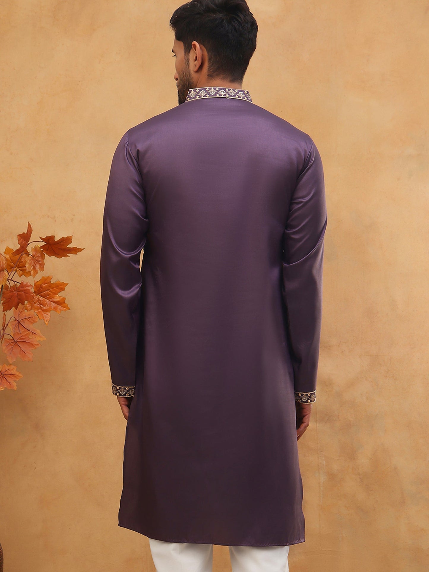 Men Silk Blend Kurta with Embroidery (65KO 5412 Purple ) [FF] [F-3]