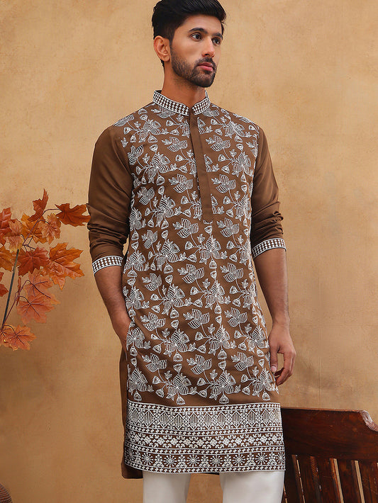 Men Ethnic Embroidered Kurta (65KO 5413 Brown ) [FF] [Q-11-14]