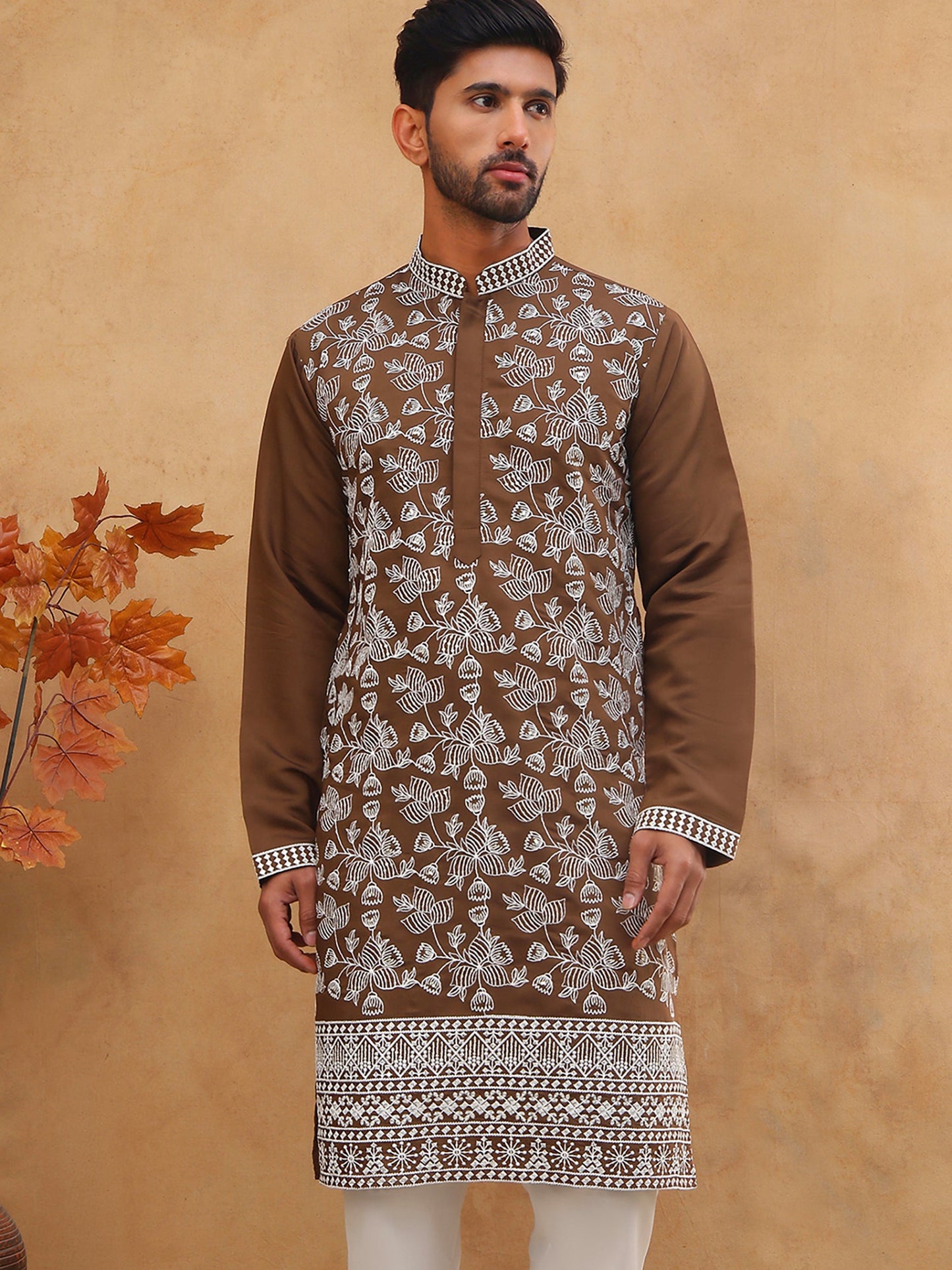 Men Ethnic Embroidered Kurta (65KO 5413 Brown ) [FF] [Q-11-14]