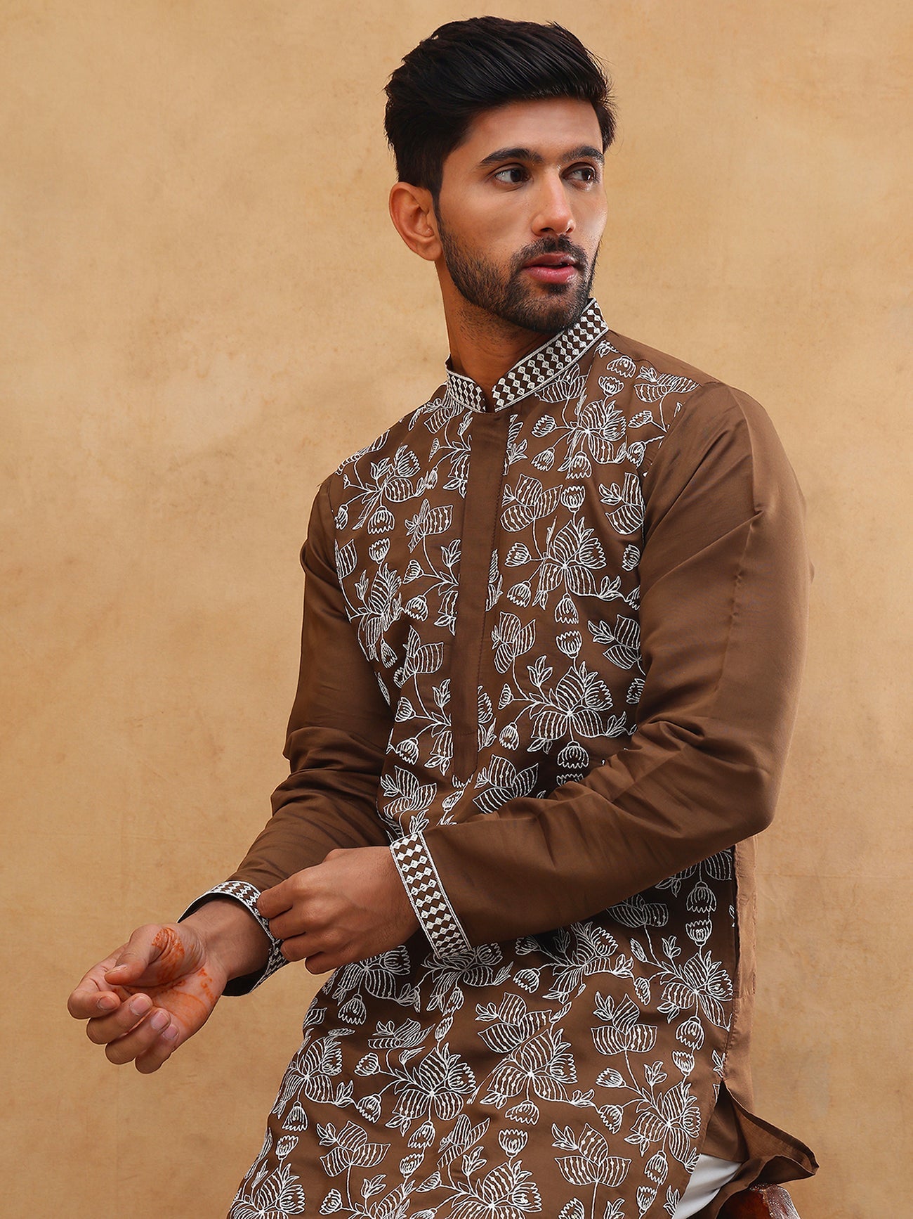 Men Ethnic Embroidered Kurta (65KO 5413 Brown ) [FF] [Q-11-14]