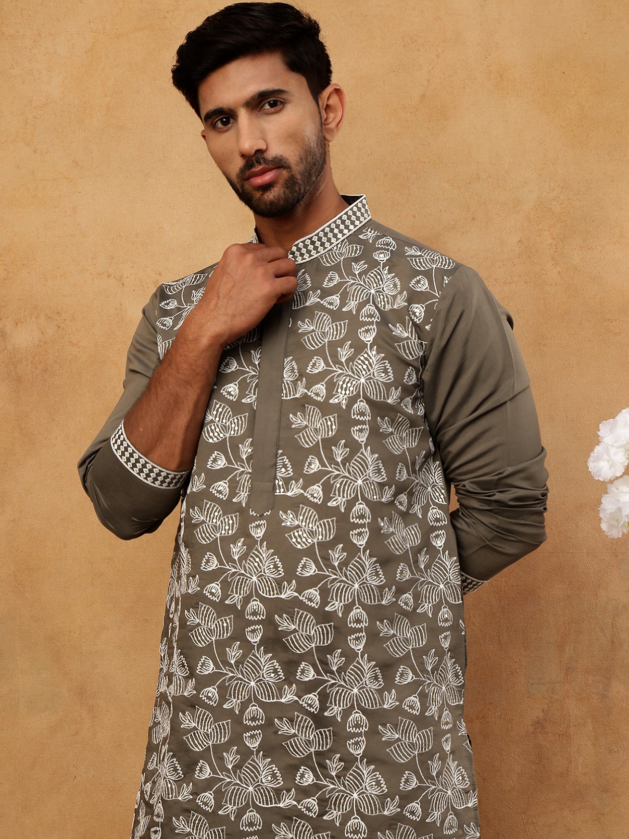 Men Ethnic Embroidered Kurta (65KO 5413 Grey ) [FF] [Q-11-14]