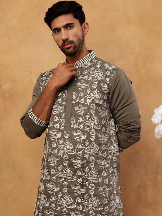 Men Ethnic Embroidered Kurta (65KO 5413 Grey ) [FF] [Q-11-14]