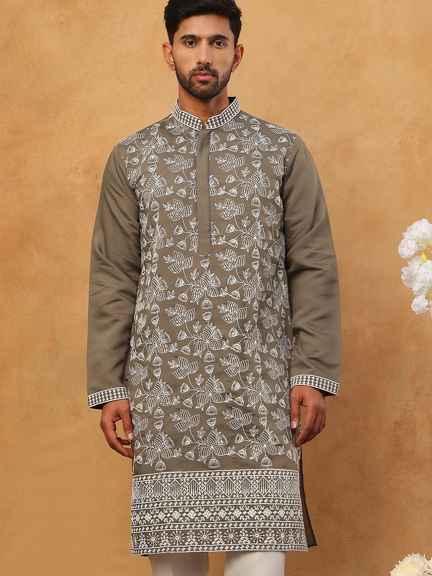 Men Ethnic Embroidered Kurta (65KO 5413 Grey ) [FF] [Q-11-14]