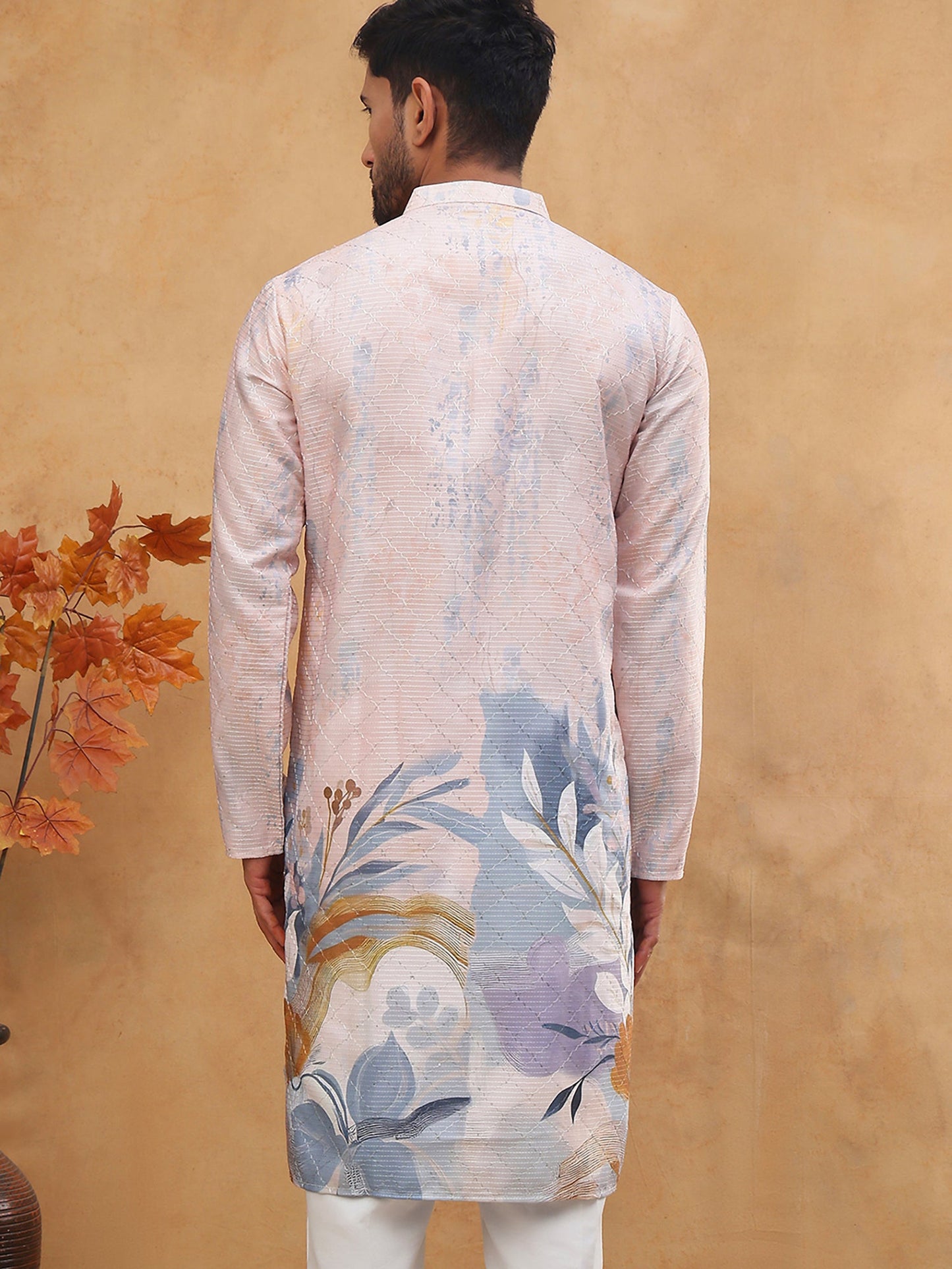 Printed Cotton Blend Kurta with Thread Work (65KO 5414 Peach ) [FF] [A-1-4]
