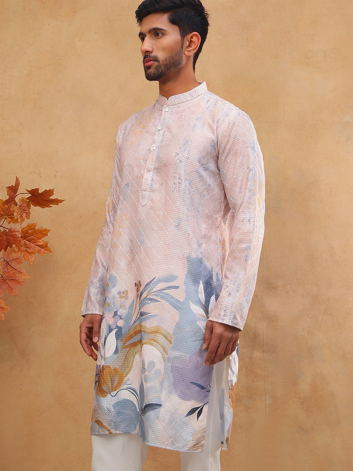 Printed Cotton Blend Kurta with Thread Work (65KO 5414 Peach ) [FF] [A-1-4]