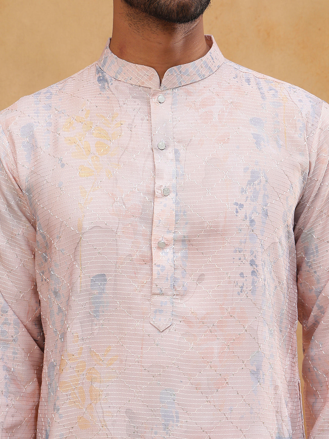 Printed Cotton Blend Kurta with Thread Work (65KO 5414 Peach ) [FF] [A-1-4]