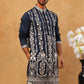 Men Silk Blend Embroidered Kurta (65KO 5415 Navy ) [FF] [B-1-2]