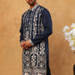 Men Silk Blend Embroidered Kurta (65KO 5415 Navy ) [FF] [B-1-2]