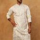 Men Silk Blend Embroidered Kurta (65KO 5415 White ) [FF] [B-1-2]