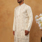 Men Silk Blend Embroidered Kurta (65KO 5415 White ) [FF] [B-1-2]