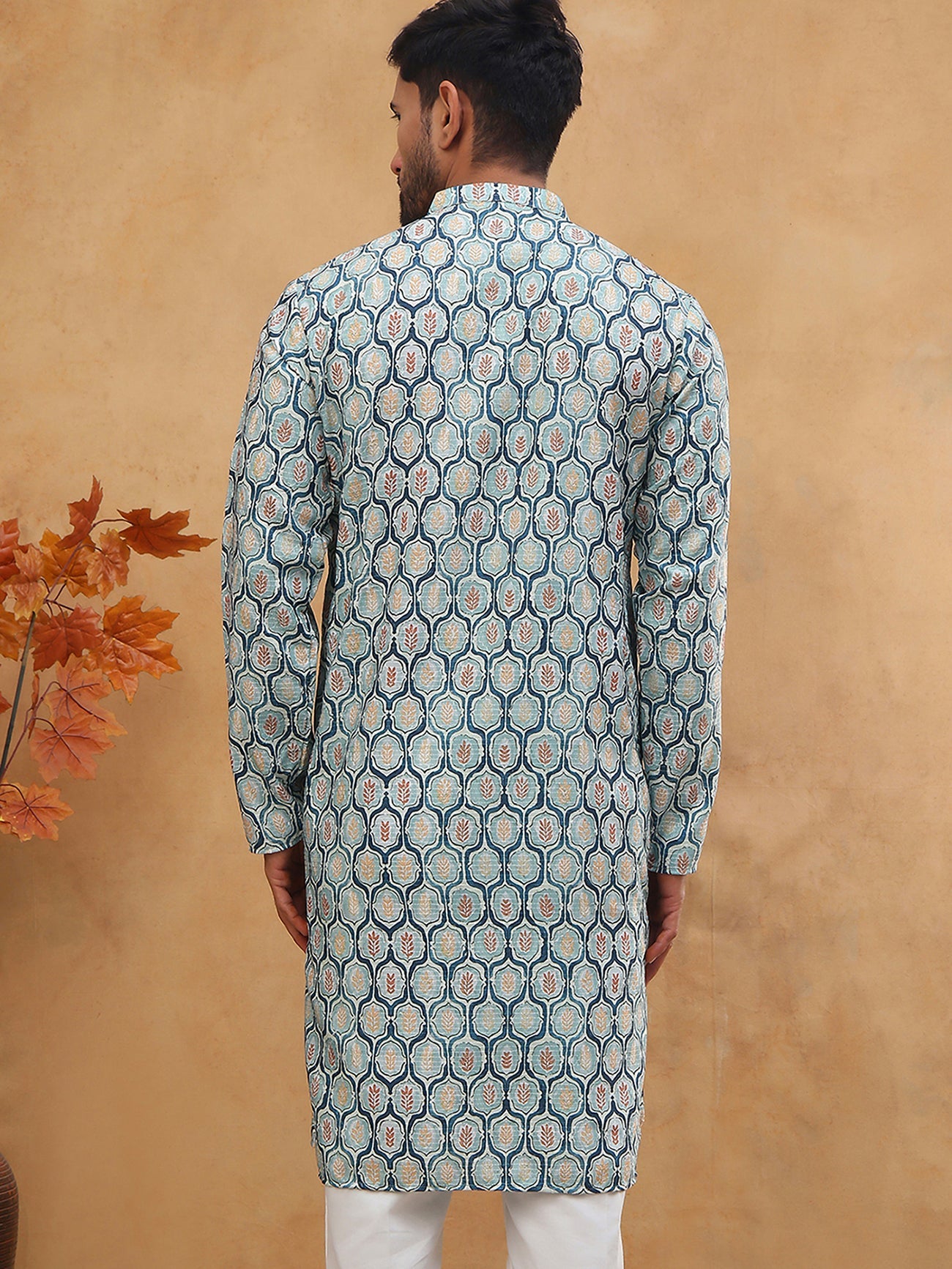 Printed Cotton Blend Kurta with Thread Work (65KO 5416 Blue ) [FF] [J-1]