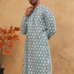 Printed Cotton Blend Kurta with Thread Work (65KO 5416 Blue ) [FF] [J-1]