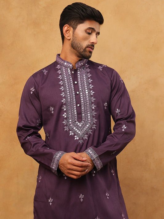 Festive Wear Silk Blend Embroidered Kurta (65KO 5417 Purple ) [FF] [B-1]