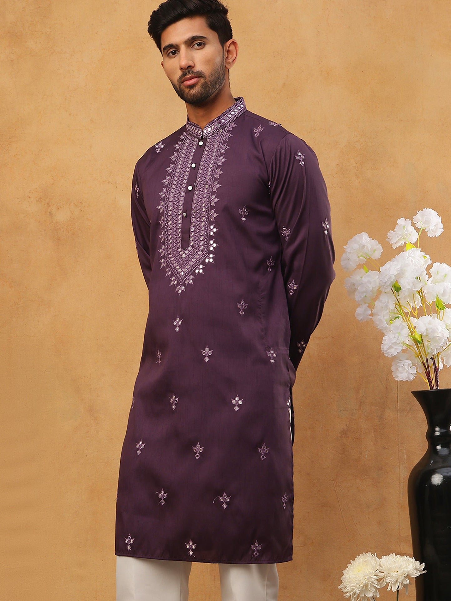 Festive Wear Silk Blend Embroidered Kurta (65KO 5417 Purple ) [FF] [B-1]