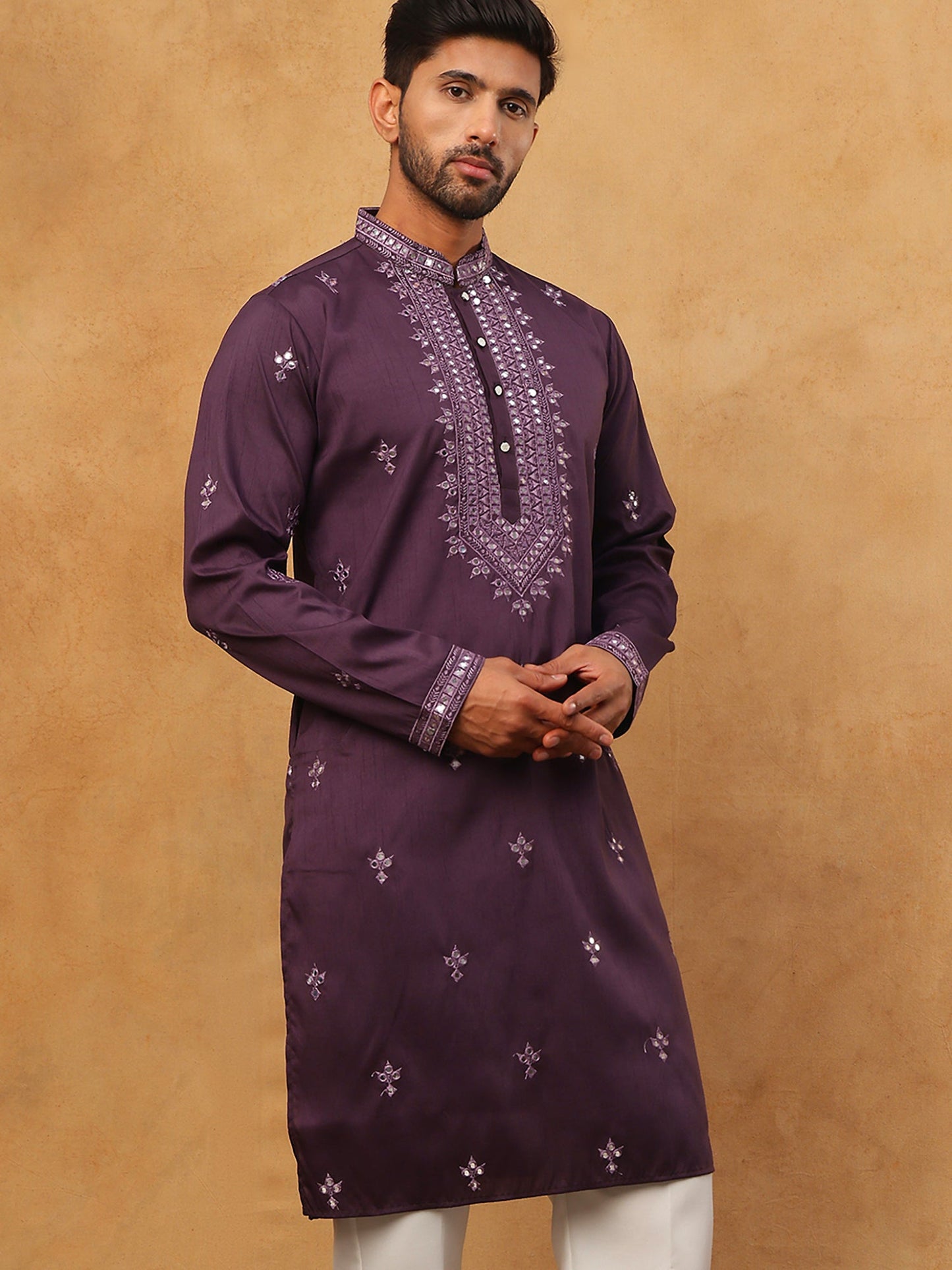 Festive Wear Silk Blend Embroidered Kurta (65KO 5417 Purple ) [FF] [B-1]