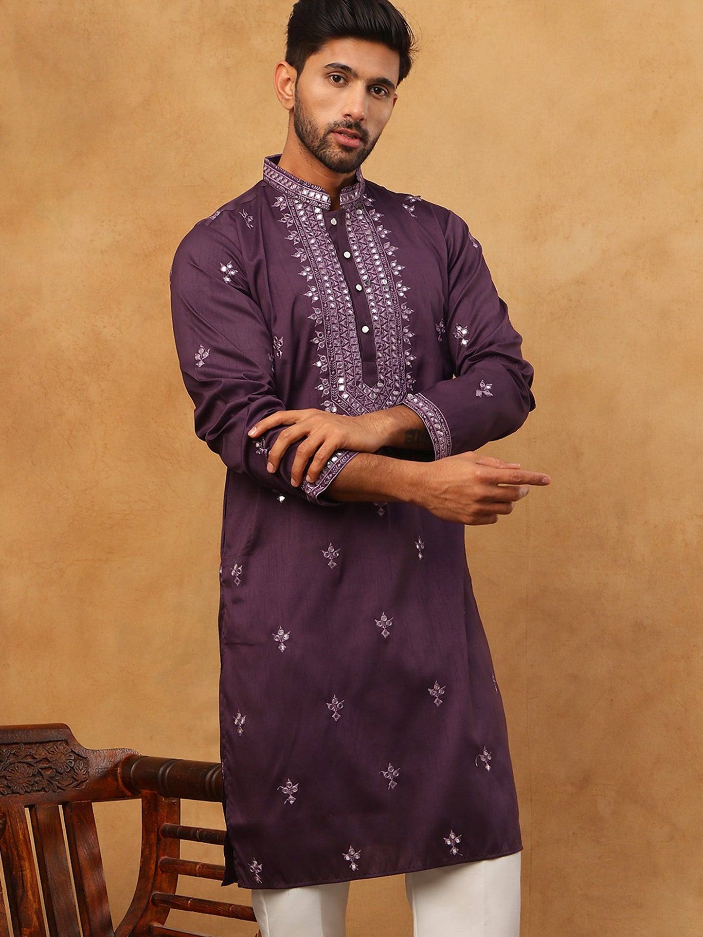 Festive Wear Silk Blend Embroidered Kurta (65KO 5417 Purple ) [FF] [B-1]
