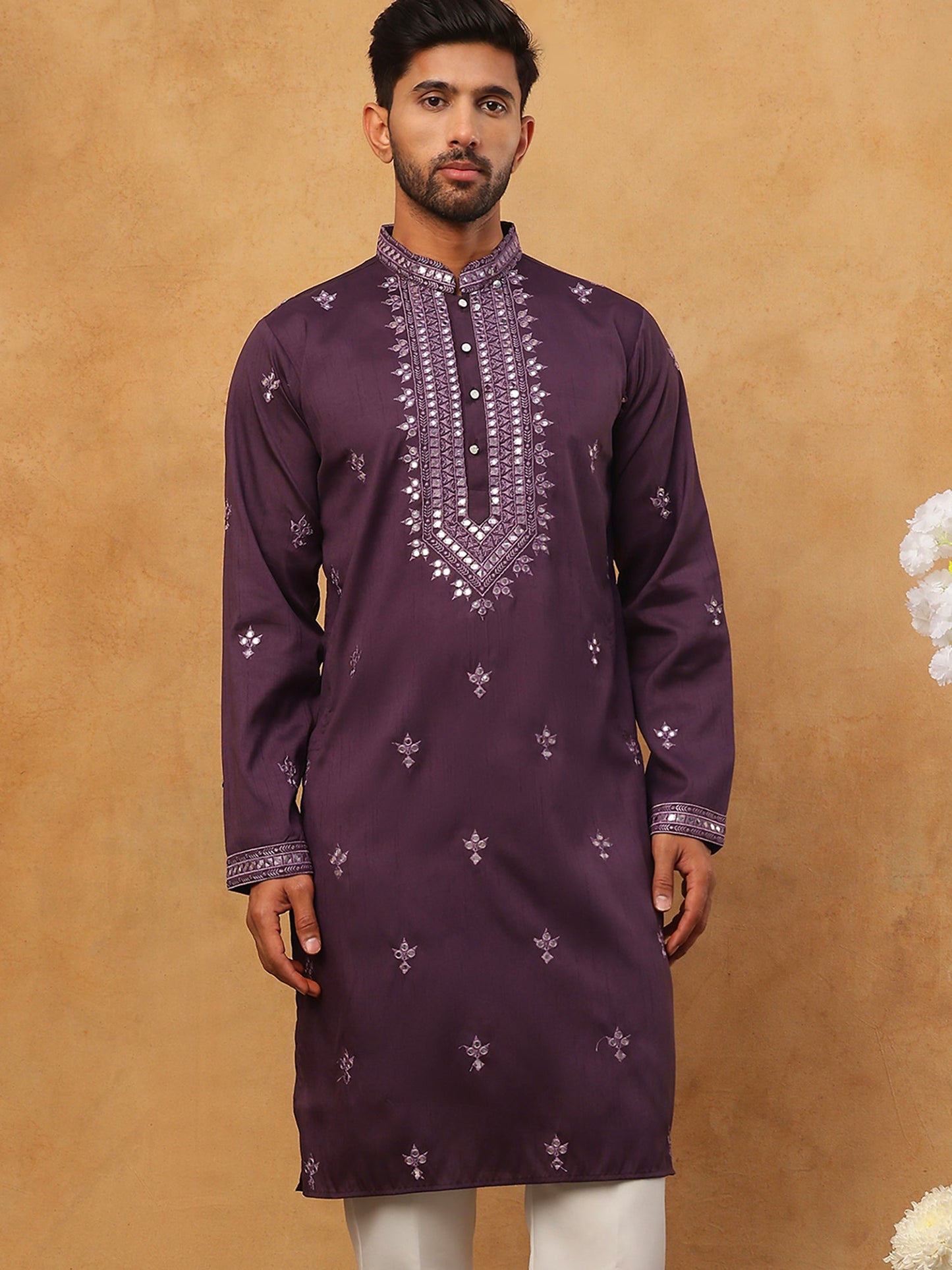 Festive Wear Silk Blend Embroidered Kurta (65KO 5417 Purple ) [FF] [B-1]