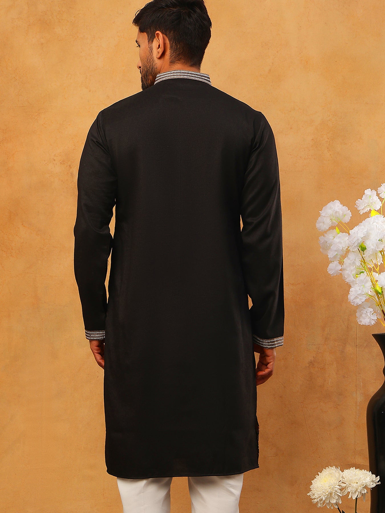 Premium Silk Blend Embroidered Kurta (65KO 5418 Black ) [FF] [B-12]