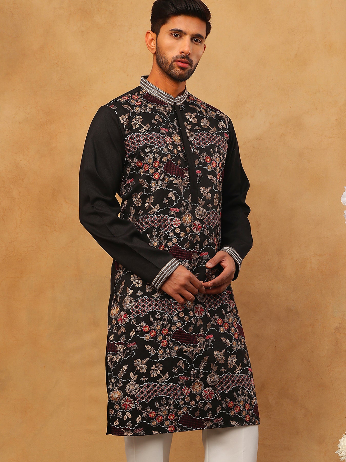 Premium Silk Blend Embroidered Kurta (65KO 5418 Black ) [FF] [B-12]