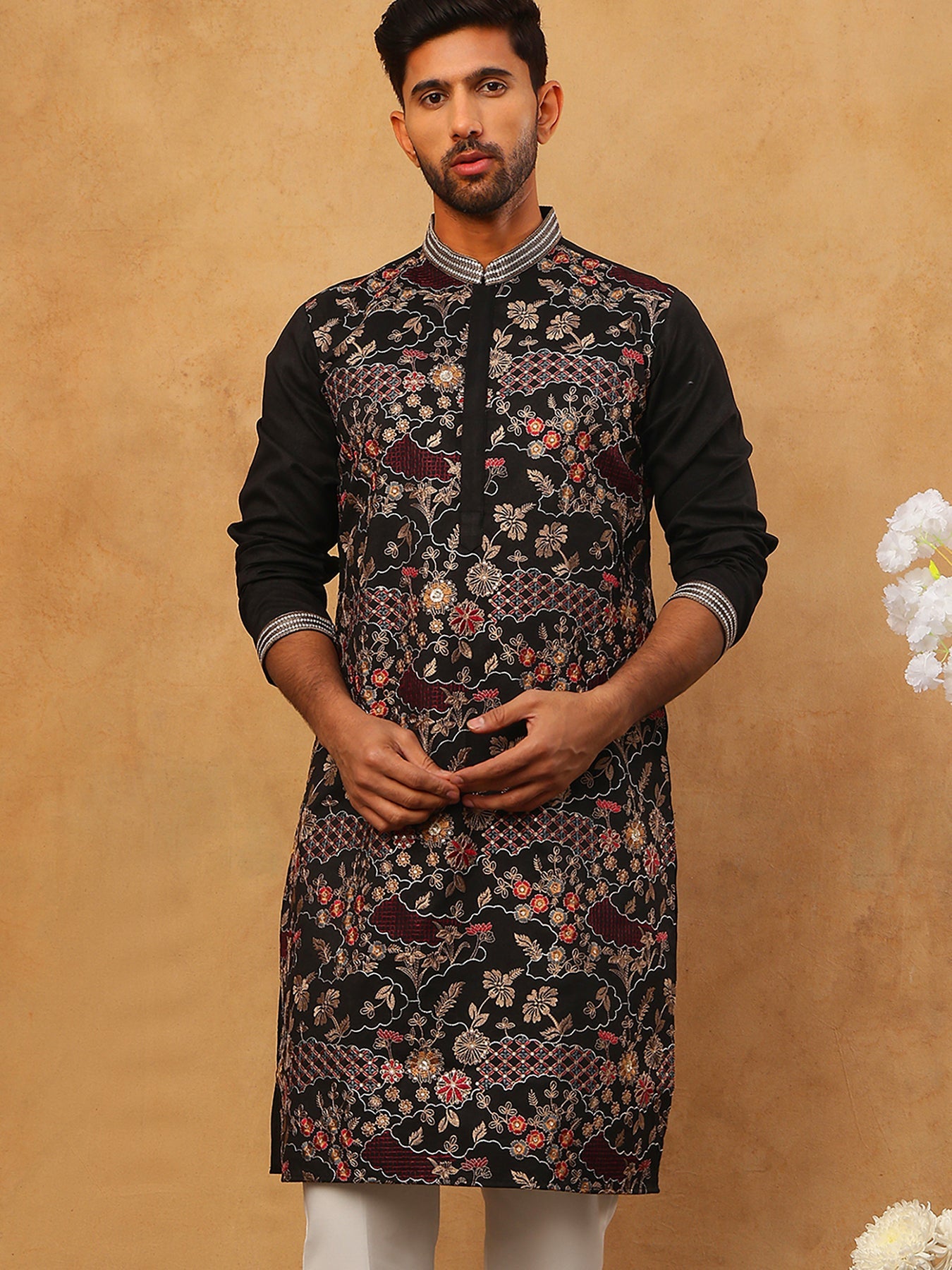 Premium Silk Blend Embroidered Kurta (65KO 5418 Black ) [FF] [B-12]
