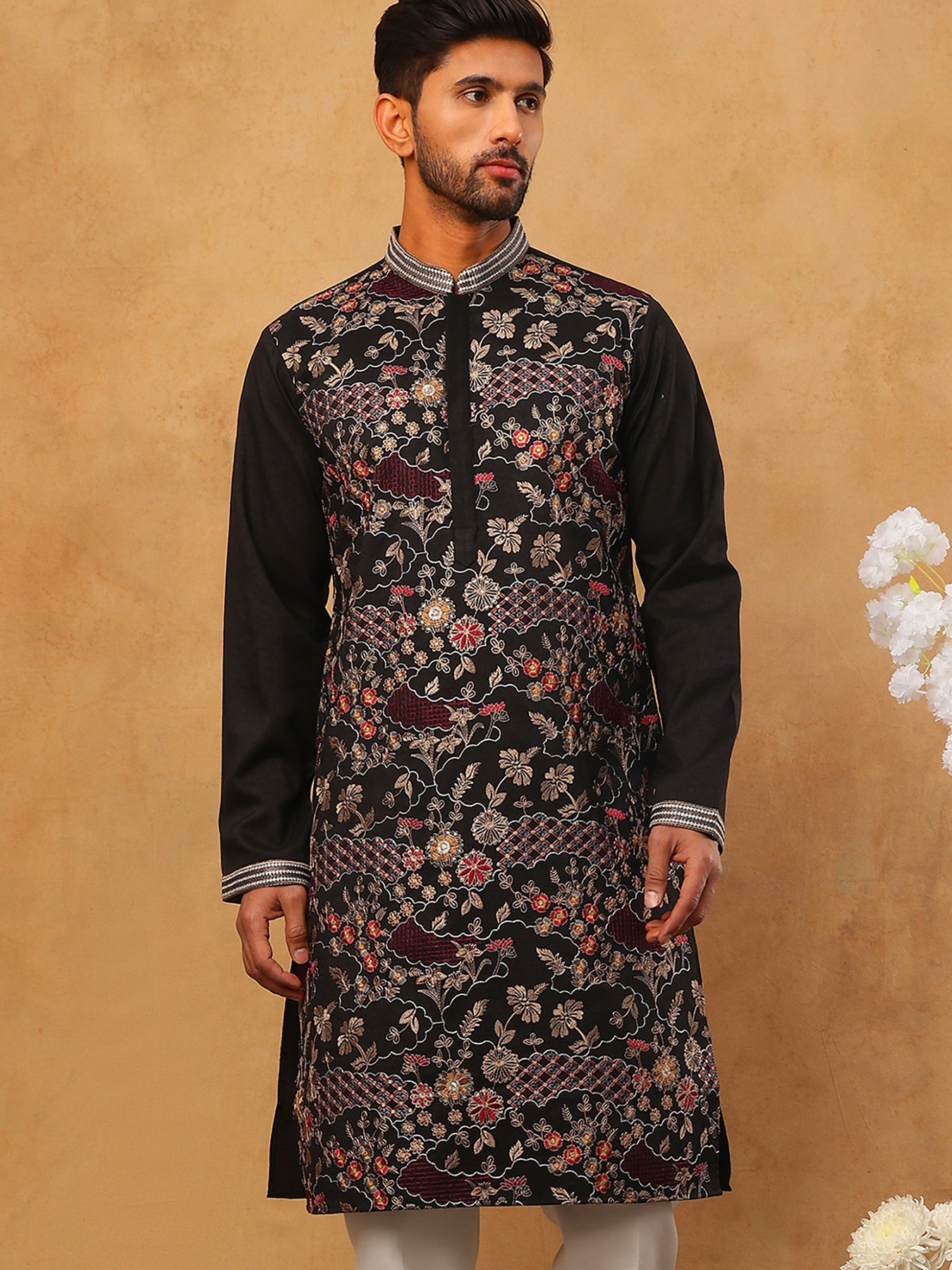 Premium Silk Blend Embroidered Kurta (65KO 5418 Black ) [FF] [B-12]