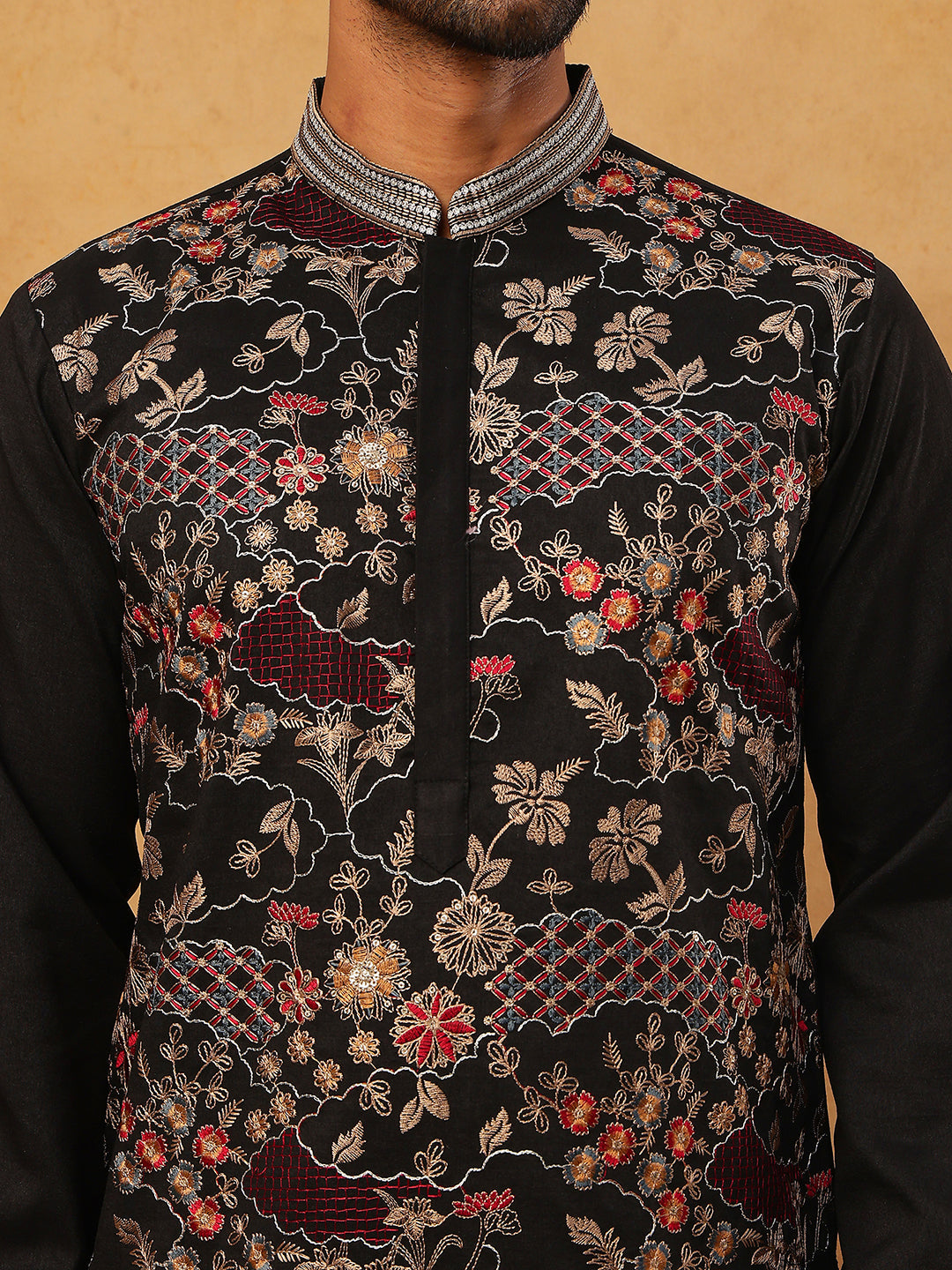 Premium Silk Blend Embroidered Kurta (65KO 5418 Black ) [FF] [B-12]