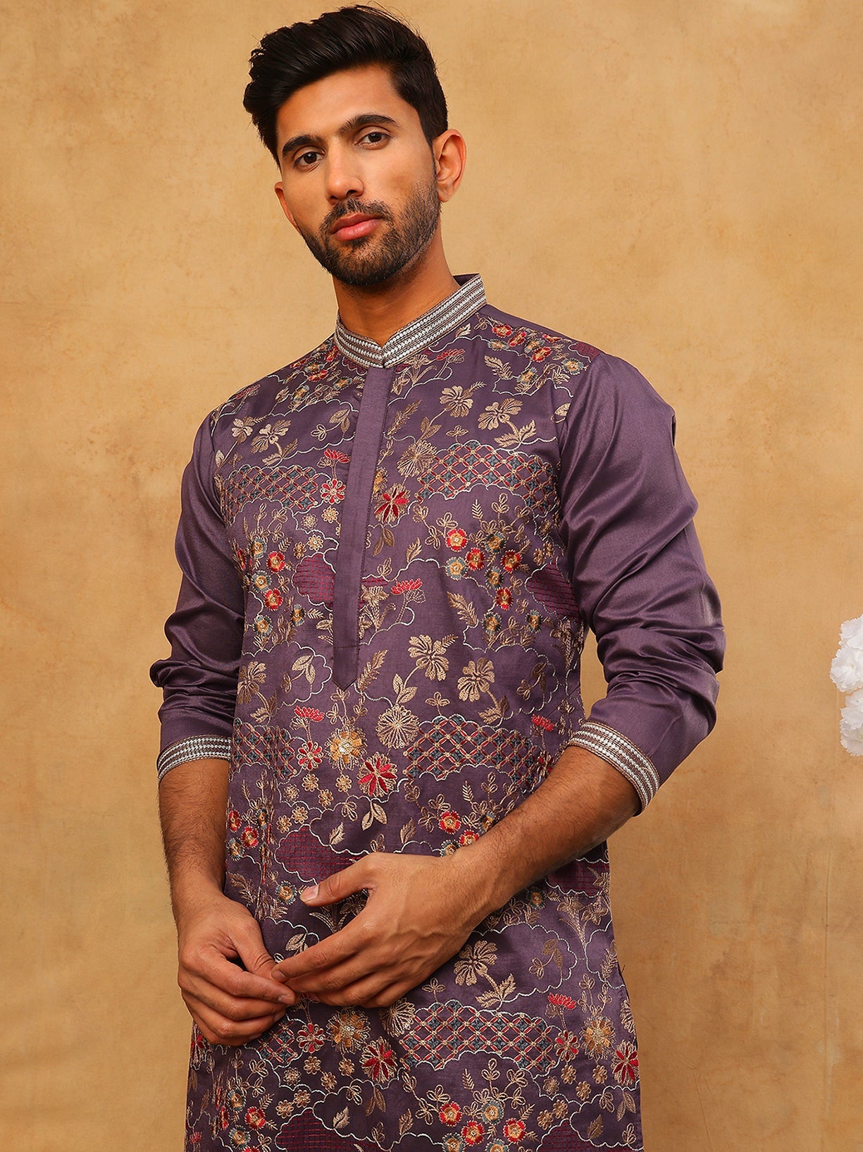 Premium Silk Blend Embroidered Kurta (65KO 5418 Purple ) [FF] [B-12]