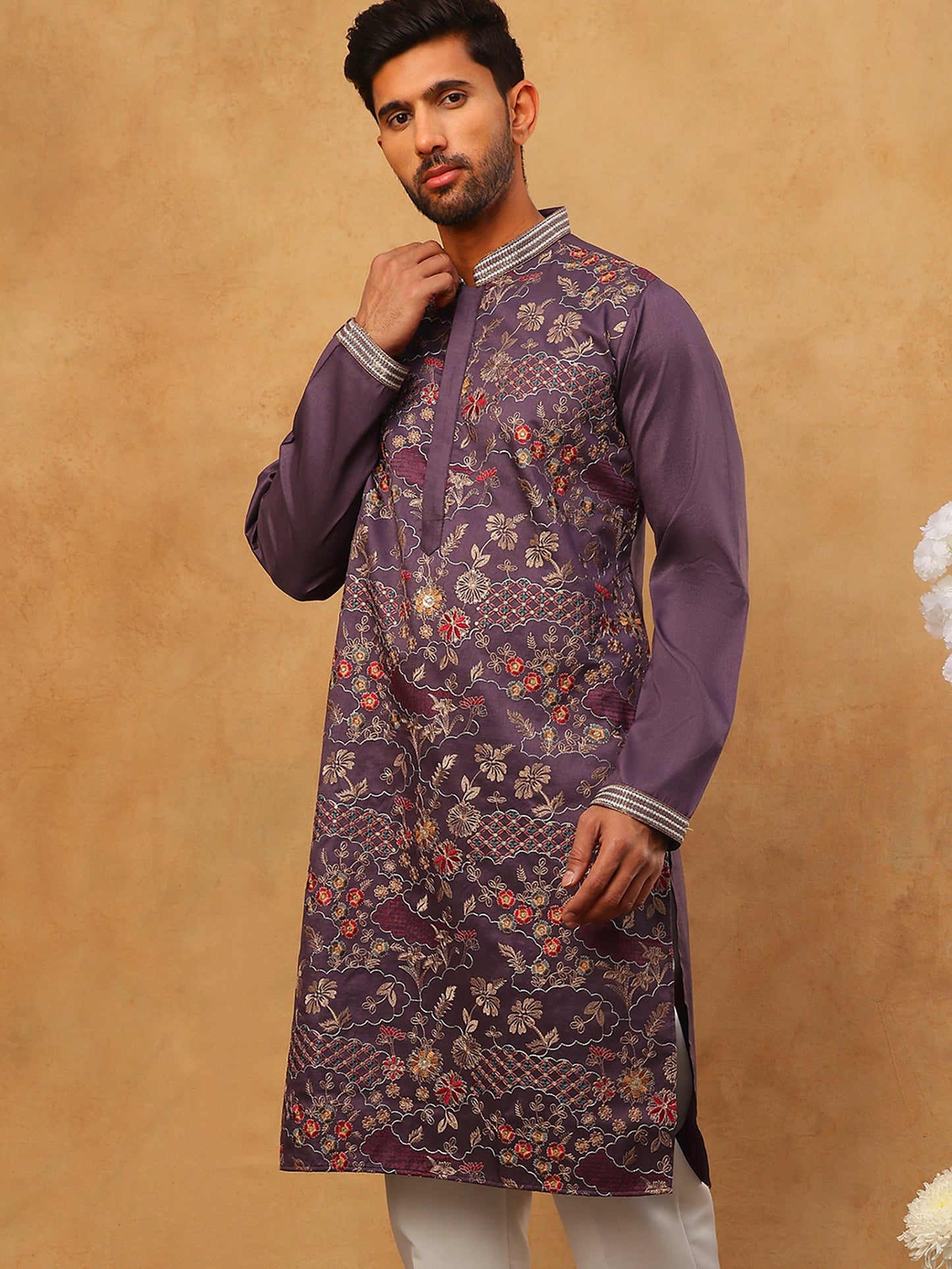 Premium Silk Blend Embroidered Kurta (65KO 5418 Purple ) [FF] [B-12]