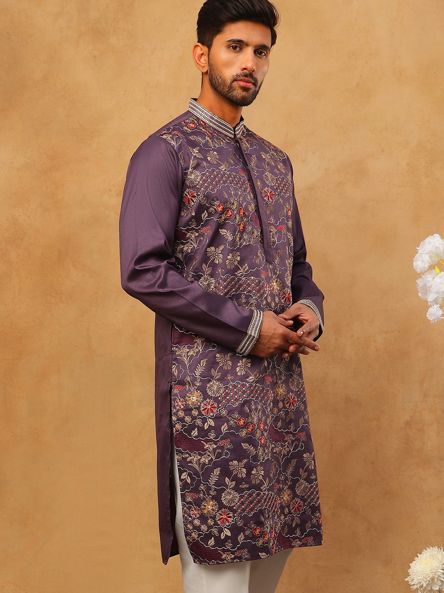 Premium Silk Blend Embroidered Kurta (65KO 5418 Purple ) [FF] [B-12]