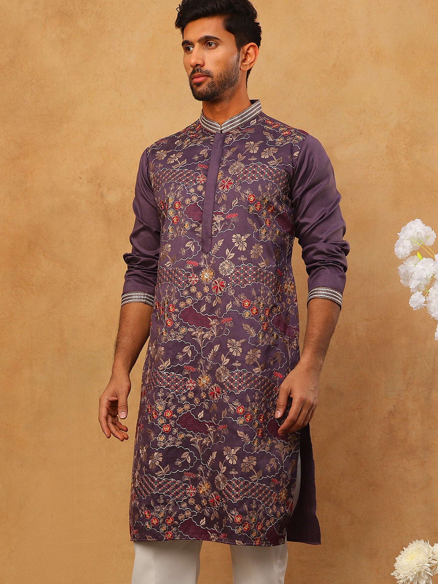 Premium Silk Blend Embroidered Kurta (65KO 5418 Purple ) [FF] [B-12]