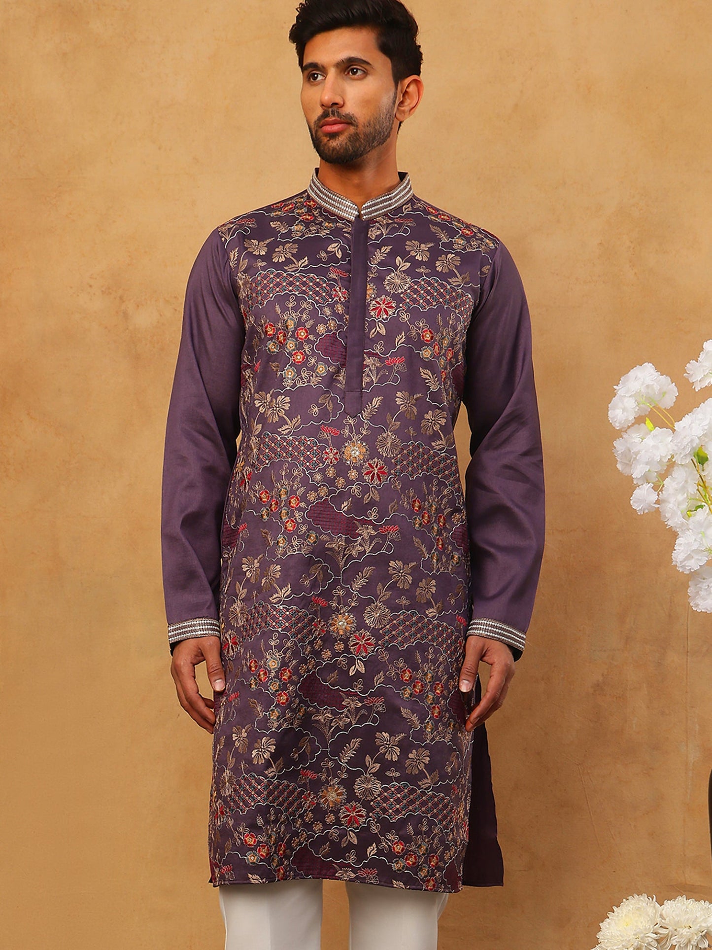 Premium Silk Blend Embroidered Kurta (65KO 5418 Purple ) [FF] [B-12]