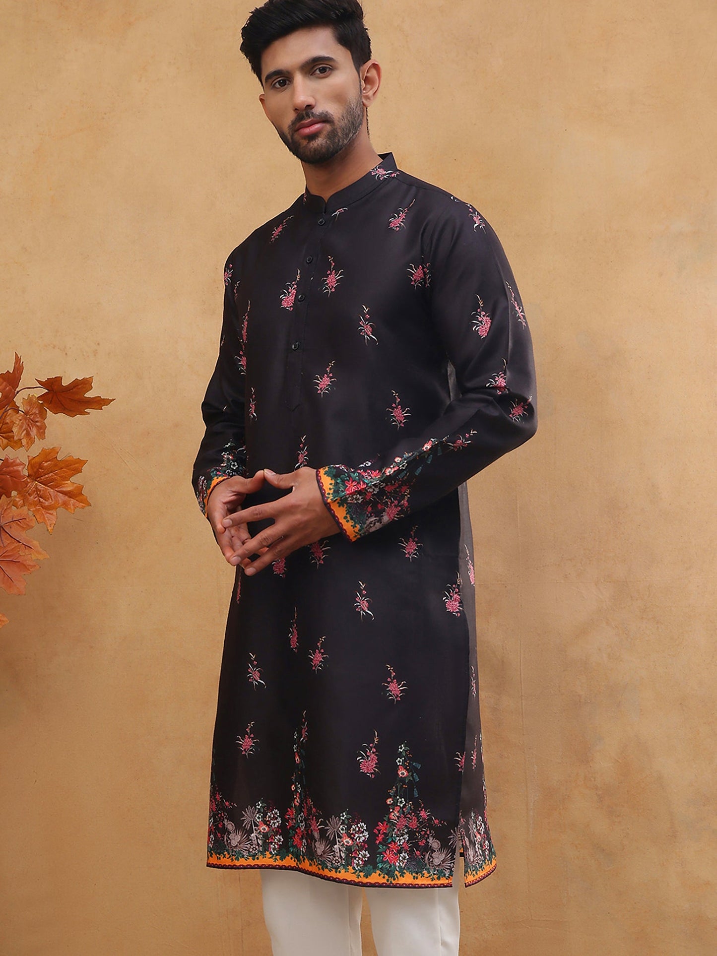 Cotton Blend Printed Straight Kurta (65KO 5419 Black ) [FF] [O-14]