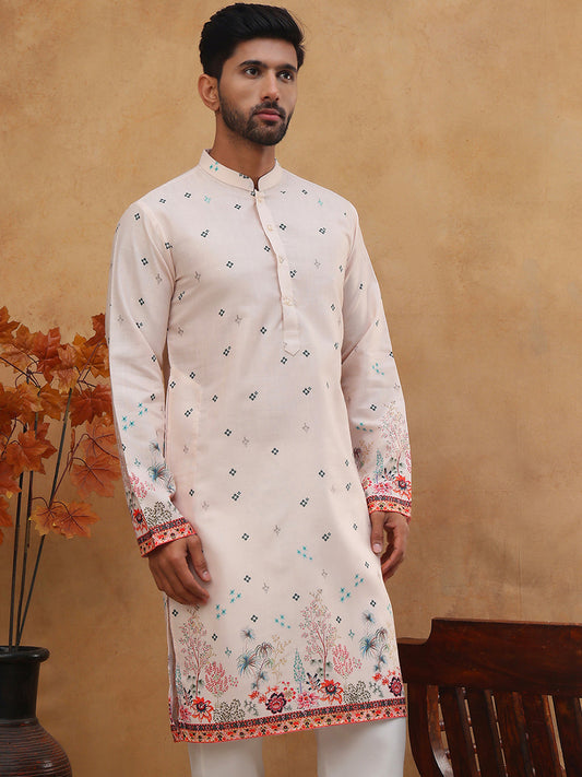 Cotton Blend Printed Straight Kurta (65KO 5419 Peach ) [FF] [O-14]