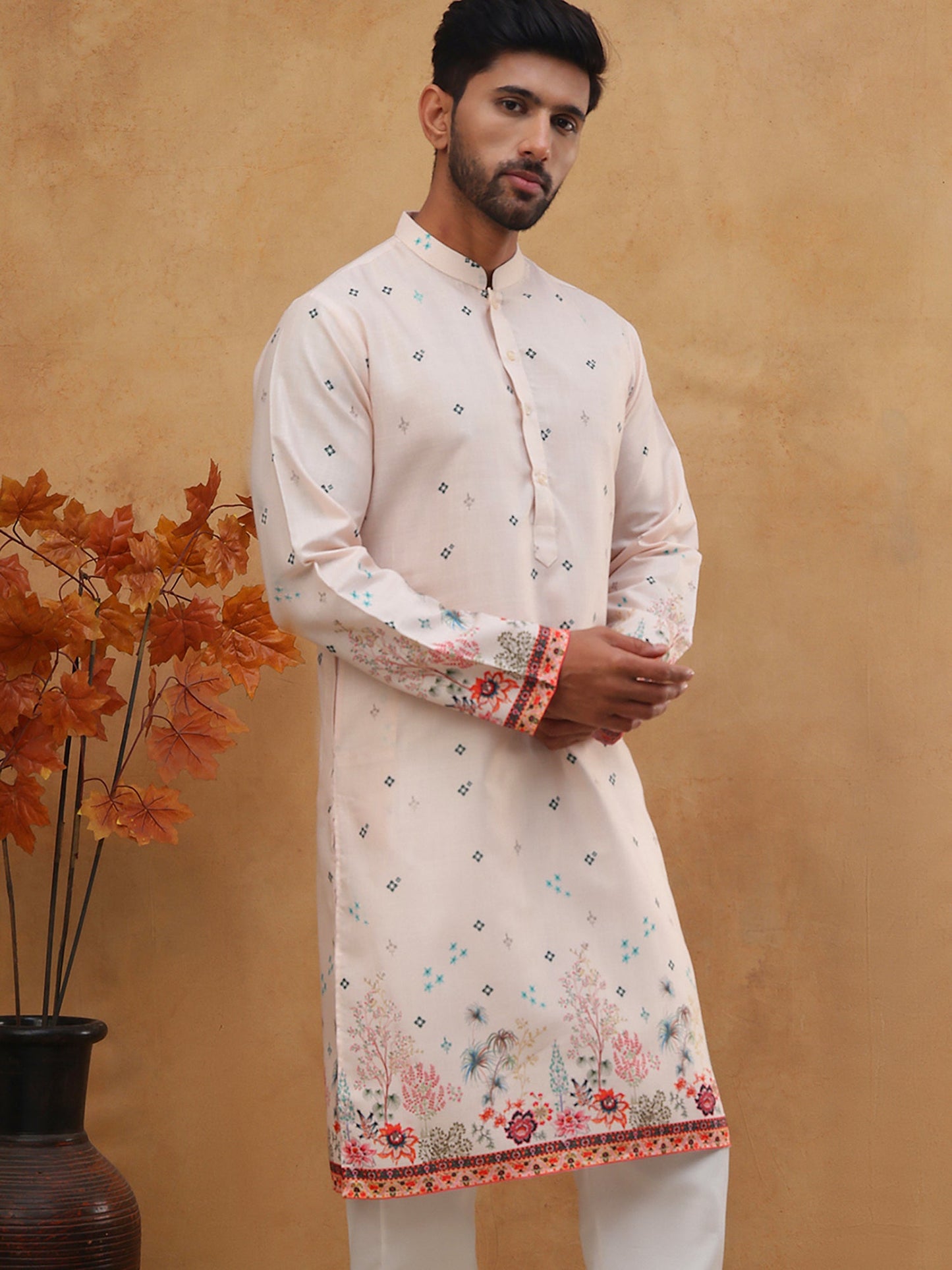 Cotton Blend Printed Straight Kurta (65KO 5419 Peach ) [FF] [O-14]