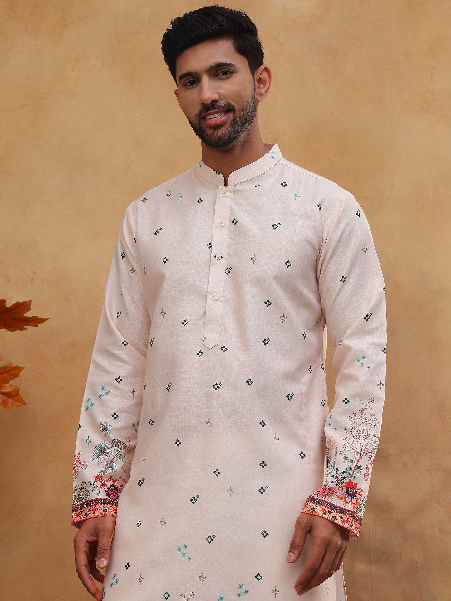 Cotton Blend Printed Straight Kurta (65KO 5419 Peach ) [FF] [O-14]