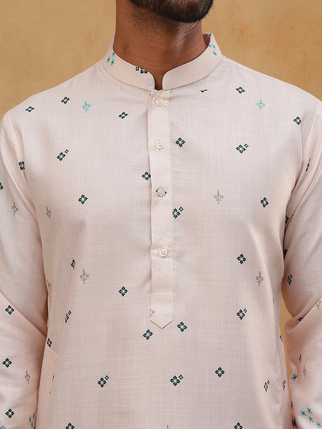 Cotton Blend Printed Straight Kurta (65KO 5419 Peach ) [FF] [O-14]