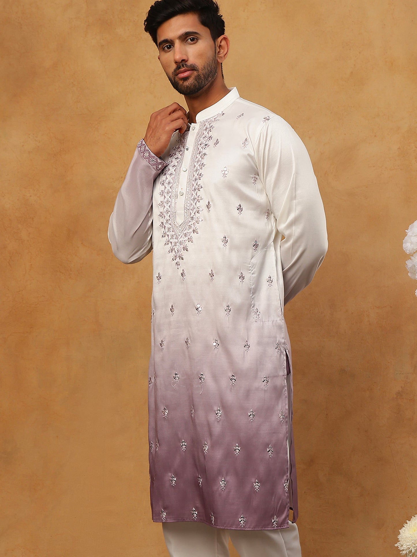Festive Wear Silk Blend Embroidered Kurta (65KO 5420 White ) [FF] [B-1]