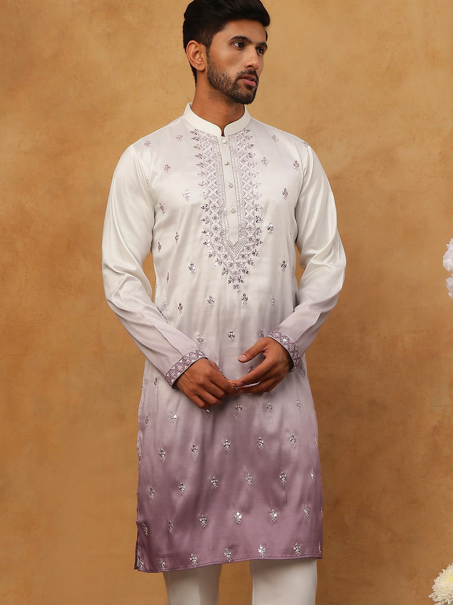 Festive Wear Silk Blend Embroidered Kurta (65KO 5420 White ) [FF] [B-1]