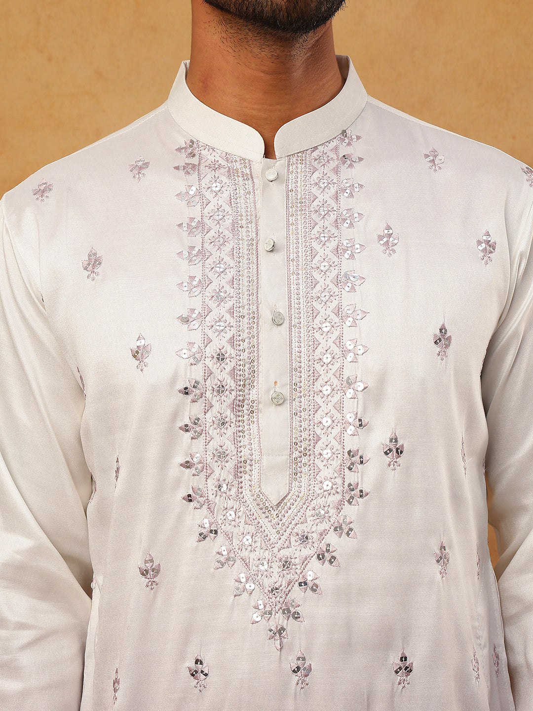 Festive Wear Silk Blend Embroidered Kurta (65KO 5420 White ) [FF] [B-1]